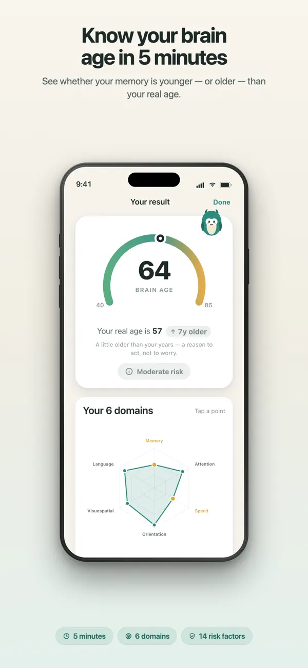 NeuroAge sample brain age result screen
