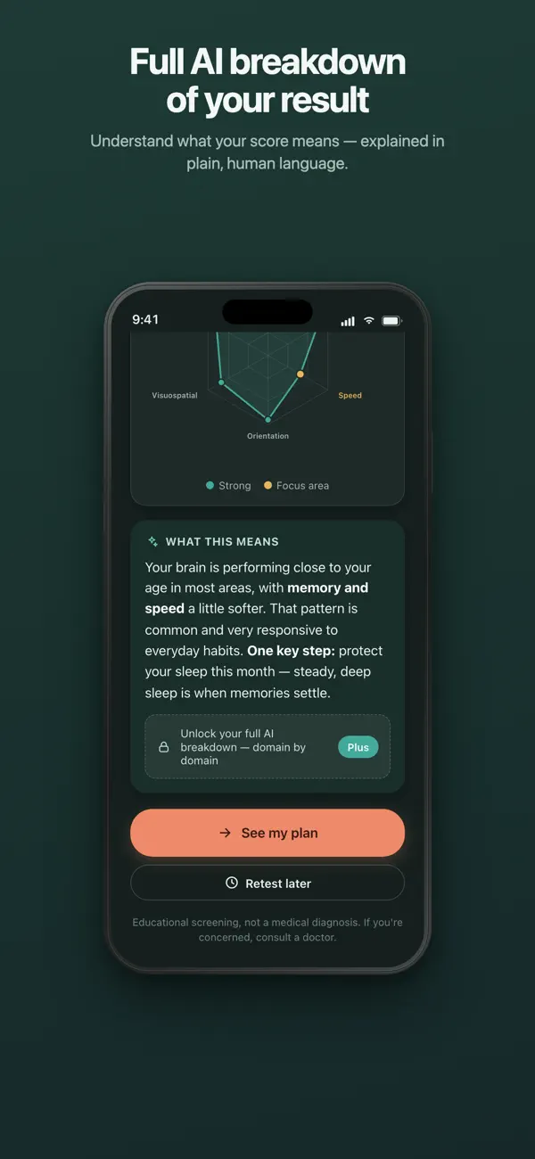 NeuroAge AI insight explaining a sample result