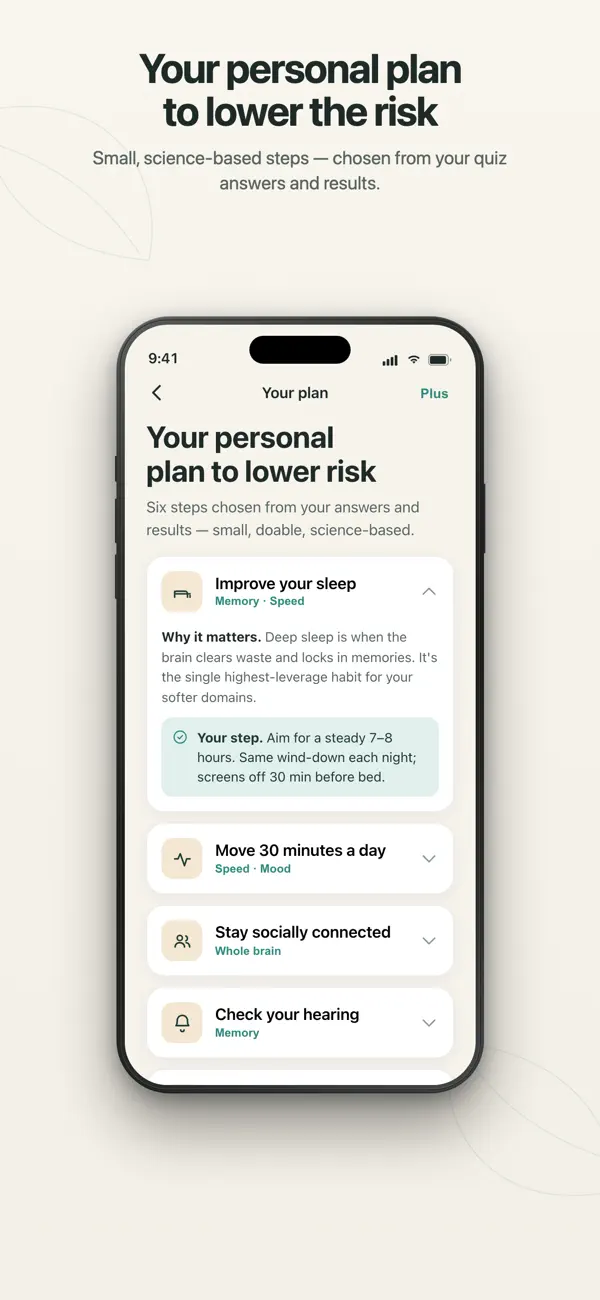 NeuroAge personalized brain health plan